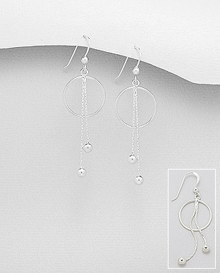706-28478 - Wholesale 925 Sterling Silver Hook Earrings Featuring Ball And Circle