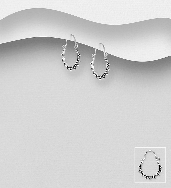 706-28482 - Wholesale 925 Sterling Silver Oxidized Hoop Earrings