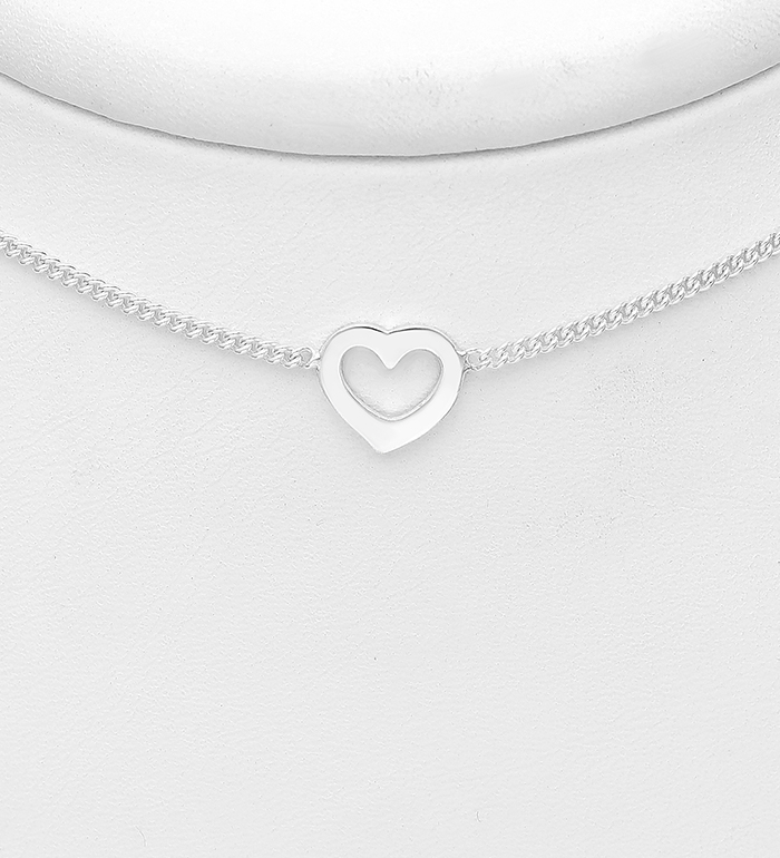 706-28484 - Wholesale 925 Sterling Silver Choker Featuring Heart