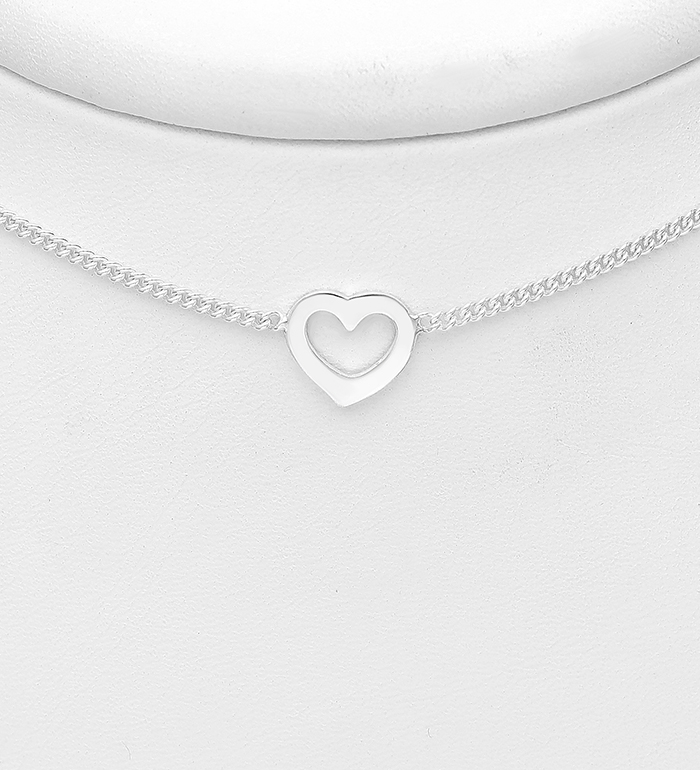 706-28484 - Wholesale 925 Sterling Silver Choker Featuring Heart