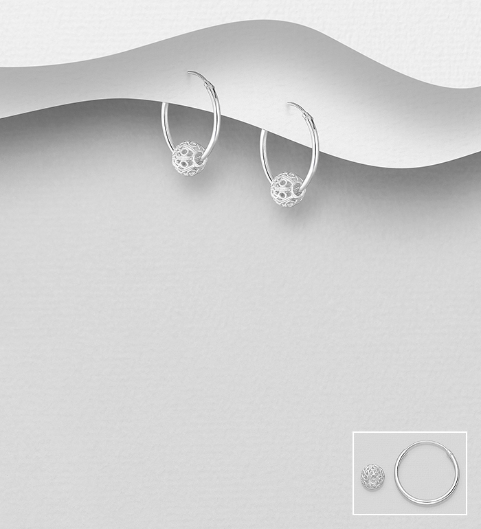 706-28546 - Wholesale 925 Sterling Silver Hoop Earrings with Ball Charm