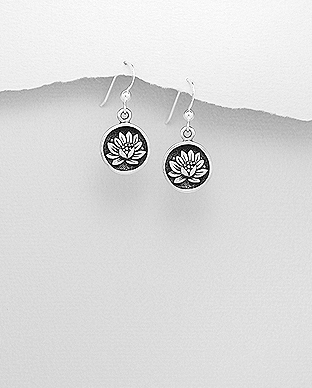 706-28556 - Wholesale 925 Sterling Silver Oxidized Lotus Hook Earrings