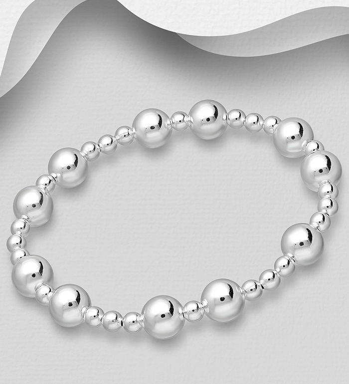 706-28574 - Wholesale 925 Sterling Silver Ball Stretch Bracelet