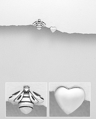 706-28588 - Wholesale 925 Sterling Silver Bee And Heart Push-Back Earrings