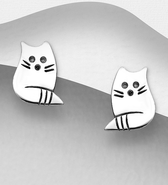 706-28597 - Wholesale 925 Sterling Silver Cat Push-Back Earrings