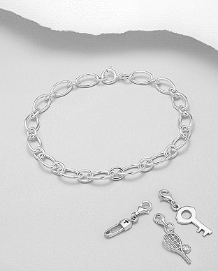 706-28603 - Wholesale 925 Sterling Silver Adjustable Bracelet to which locker-charms can be added