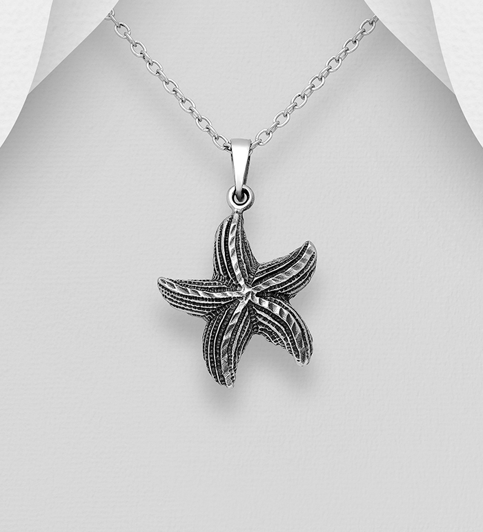 706-28747 - Wholesale 925 Sterling Silver Oxidized Starfish Pendant