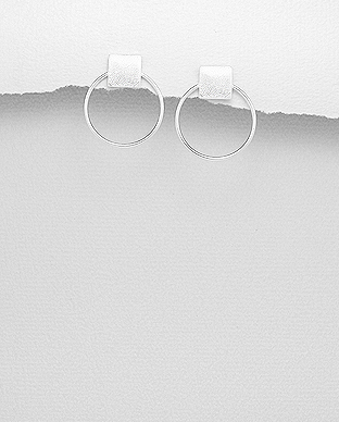 706-28760 - Wholesale 925 Sterling Silver Matte Push-Back Earrings Featuring Circle And Square