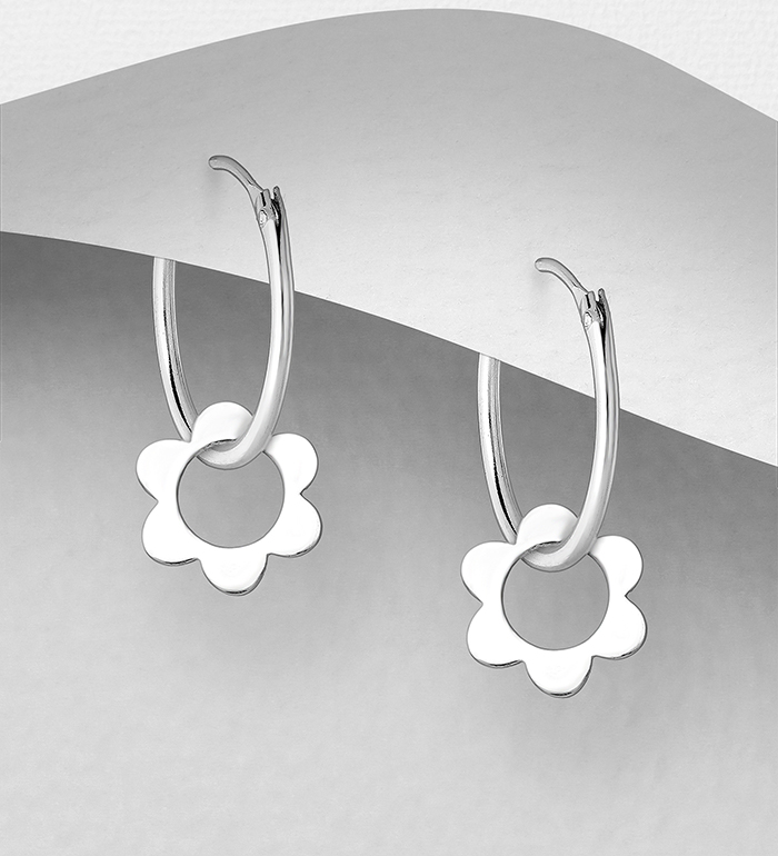 706-28864 - Wholesale 925 Sterling Silver Hoop Earrings Featuring Flower