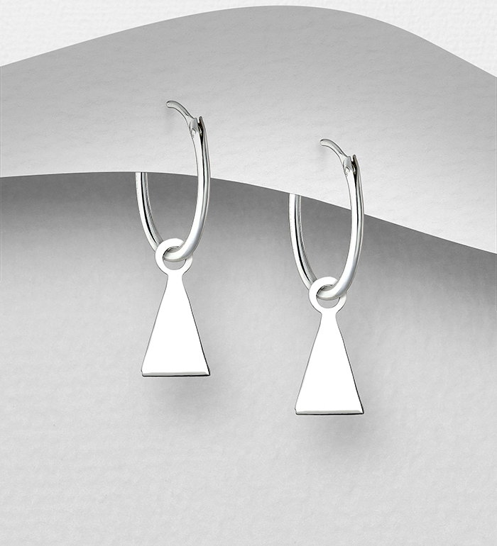 706-28865 - Wholesale 925 Sterling Silver Hoop Earrings Featuring Triangle