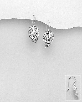 706-28883 - Wholesale 925 Sterling Silver Oxidized Leaf Hook Earrings