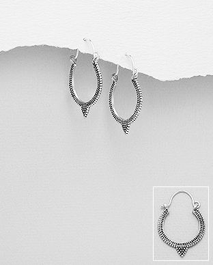 706-28941 - Wholesale 925 Sterling Silver Oxidied Hoop Earrings