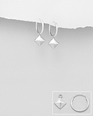 706-28964 - Wholesale 925 Sterling Silver Square Pyramid Hoop  Earrings