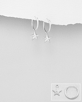 706-28965 - Wholesale 925 Sterling Silver Star Hoop Earrings