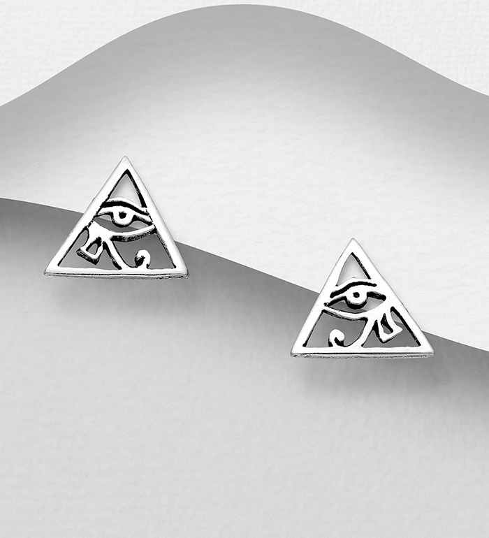 706-29003 - Wholesale 925 Sterling Silver The Eye of Ra Triangle Push-Back Earrings