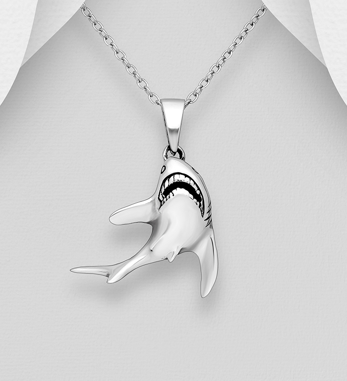 706-29013 - Wholesale 925 Sterling Silver Oxidized Shark Pendant
