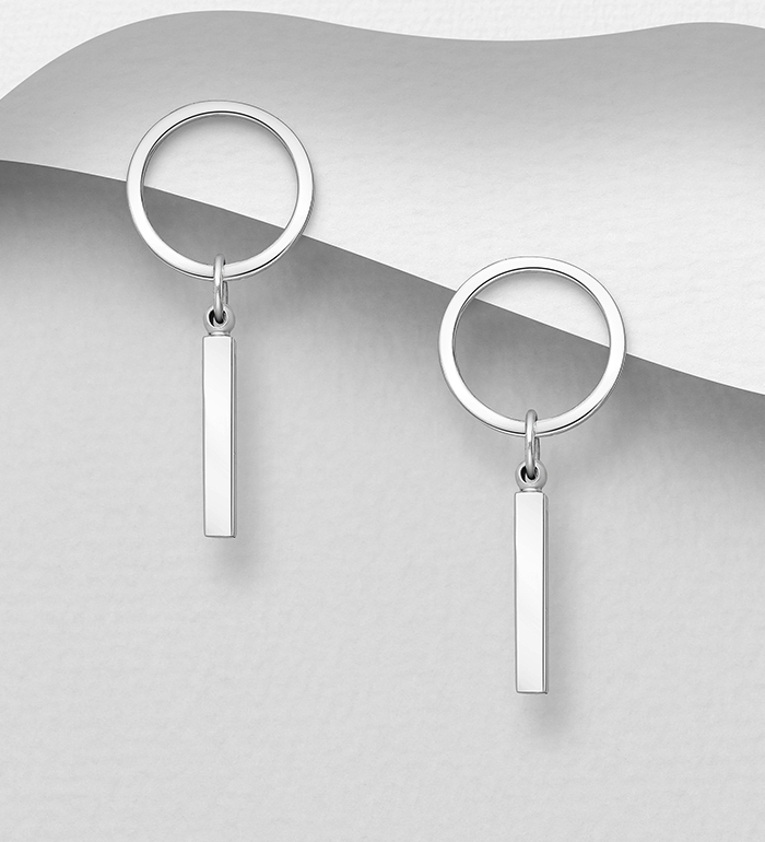 706-29121 - Wholesale 925 Sterling Silver Bar And Circle Push-Back Earrings