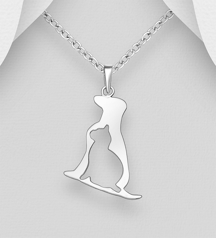 706-29135 - Wholesale 925 Sterling Silver Cat and Dog Pendant