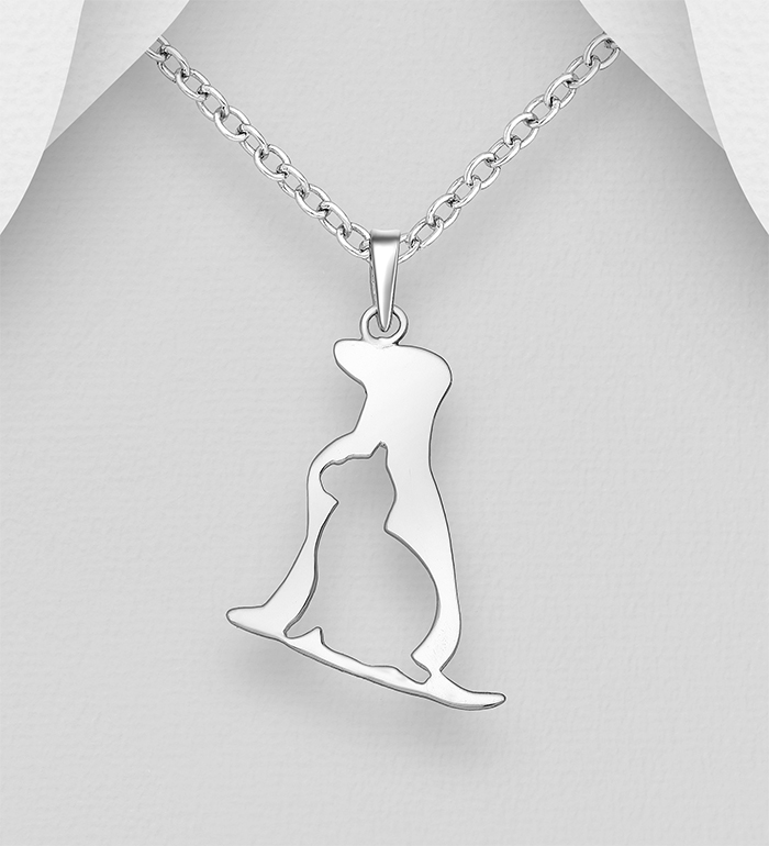 706-29135 - Wholesale 925 Sterling Silver Cat and Dog Pendant