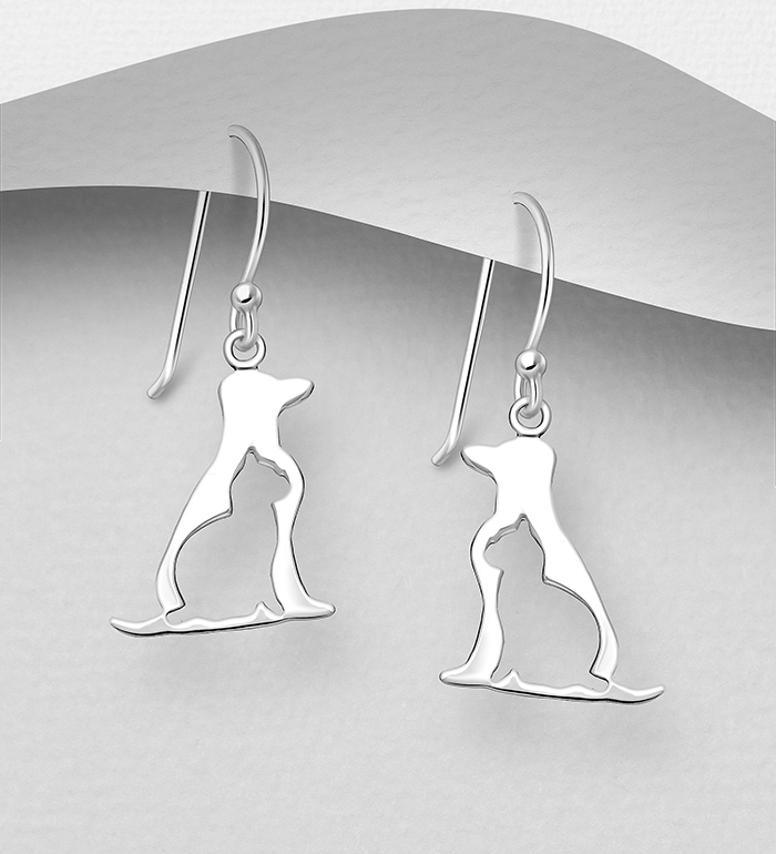 706-29150 - Wholesale 925 Sterling Silver Cat and Dog Earrings