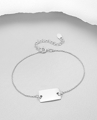 706-29167 - Wholesale 925 Sterling Silver Engravable Bracelet Featuring Square Tag