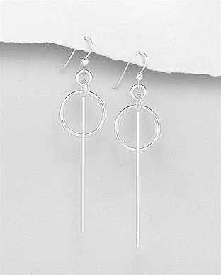 706-29205 - Wholesale 925 Sterling Silver Bar And Circle Hook Earrings