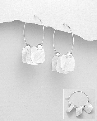 706-29288 - Wholesale 925 Sterling Silver Matte Ball And Square Hoop Earrings