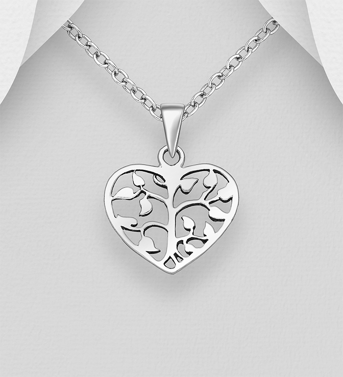 706-29294 - Wholesale 925 Sterling Silver Oxidized Heart Tree Of Life Pendant