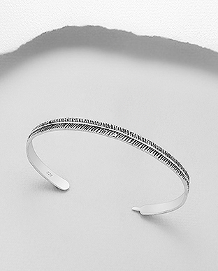 706-29301 - Wholesale 925 Sterling Silver Oxidized Feather Cuff