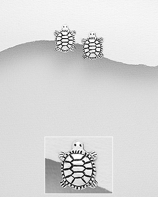 706-29428 - Wholesale 925 Sterling Silver Oxidized Turtle Push-Back Earrings