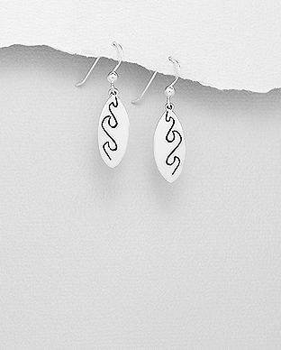 706-29496 - Wholesale 925 Sterling Silver Oxidized Wave Hook Earrings