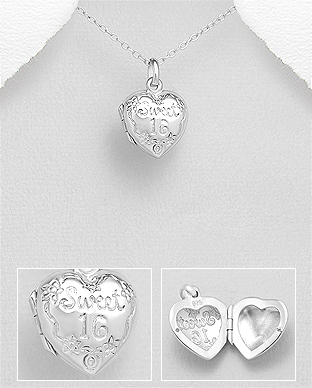 706-29517 - Wholesale 925 Sterling Silver Heart Sweet 16 Locket Pendant