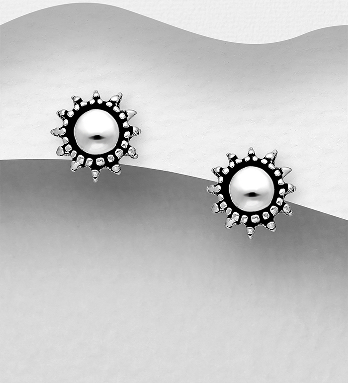 706-29543 - Wholesale 925 Sterling Silver Oxidized Sun Push-Back Earrings