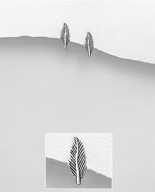 706-29553 - Wholesale 925 Sterling Silver Oxidized Leaf Push-Back Earrings