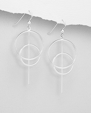 706-29577 - Wholesale 925 Sterling Silver Bar and Circle Links Hook Earrings