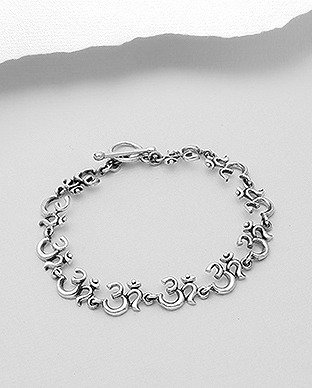 706-29600 - Wholesale 925 Sterling Silver Oxidized Om Sign Bracelet