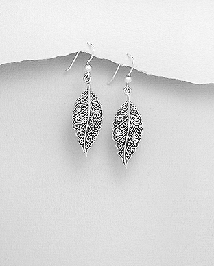 706-29645 - Wholesale 925 Sterling Silver Oxidized Leaf Hook Earrings