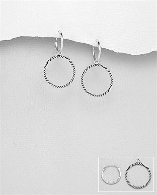 706-29652 - Wholesale 925 Sterling Silver Oxidized Hoop Earrings