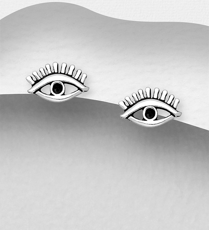 706-29668 - Wholesale 925 Sterling Silver Oxidized Evil Eye Push-Back Earrings