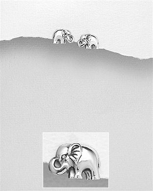 706-29678 - Wholesale 925 Sterling Silver Oxidized Elephant Push-Back Earrings