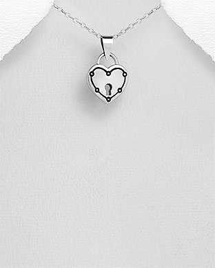 706-29693 - Wholesale 925 Sterling Silver Oxidized Heart Lock Pendant