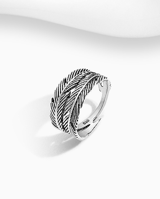 706-29719 - Wholesale 925 Sterling Silver Oxidized Feather Ring