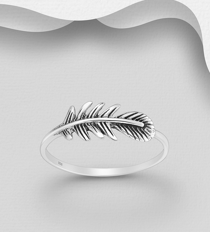 706-29832 - Wholesale 925 Sterling Silver Oxidized Feather Ring