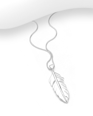706-29890 - Wholesale 925 Sterling Silver Matte Feather Pendant