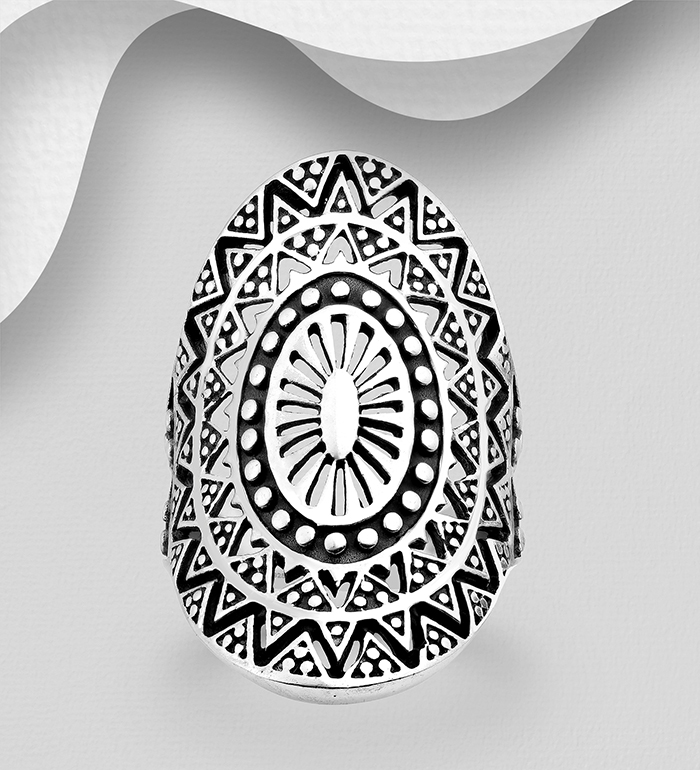 706-29943 - Wholesale 925 Sterling Silver Oxidized Patterned Ring