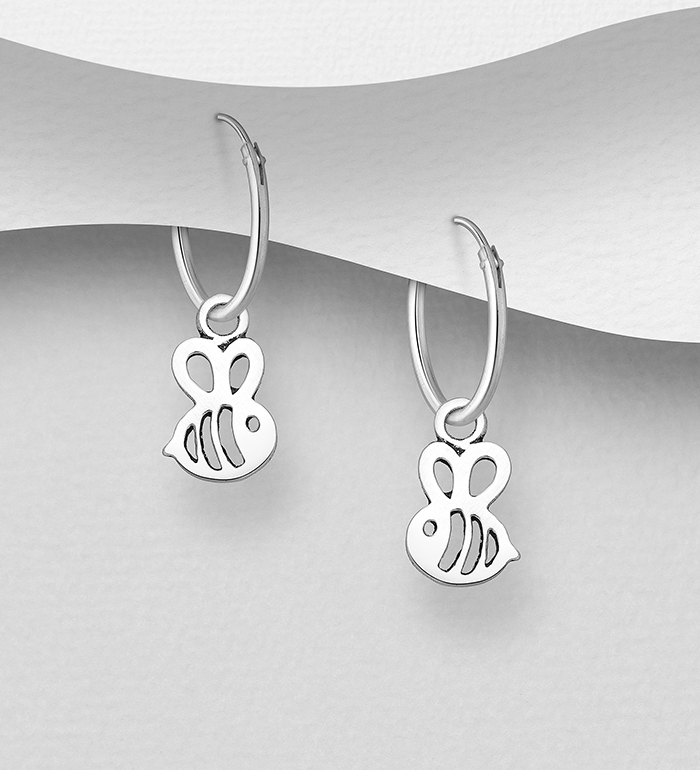 706-29955 - Wholesale 925 Sterling Silver Hoop Earrings with Bee Charm