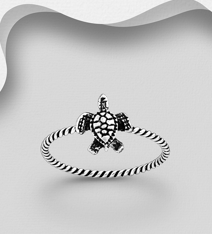 706-29995 - Wholesale 925 Sterling Silver Oxidized Turtle Ring