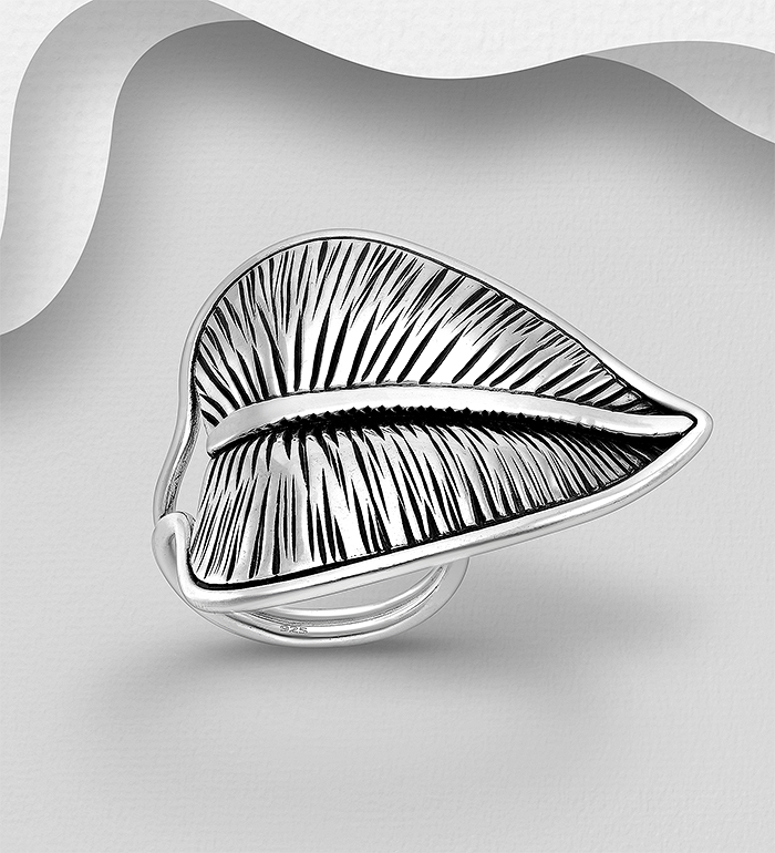 706-30388 - Wholesale 925 Sterling Silver Oxidized Leaf Ring