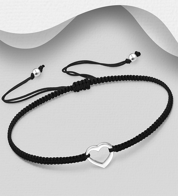 706-30389 - Wholesale 925 Sterling Silver Heart Adjustable Thread Bracelet