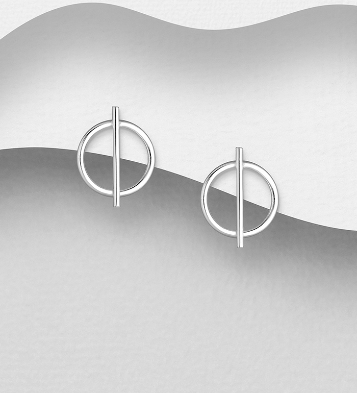706-30813 - Wholesale 925 Sterling Silver Circle and Bar Push-Back Earrings